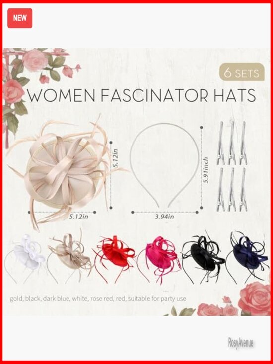 6-Piece Fascinator Set for Derby Tea Party Wedding Bridal Cocktail main image 6